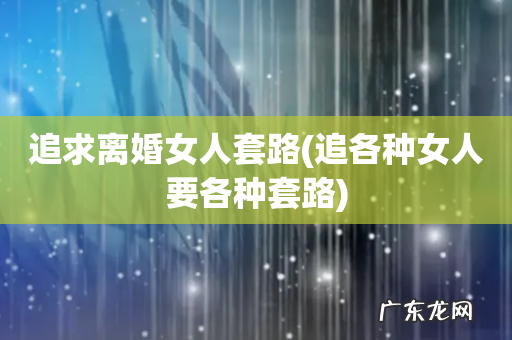 追各种女人要各种套路 追求离婚女人套路