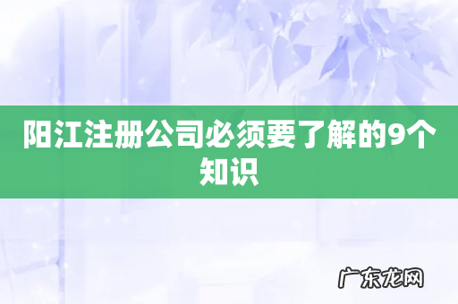 阳江注册公司必须要了解的9个知识