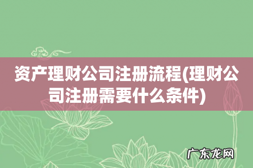 理财公司注册需要什么条件 资产理财公司注册流程