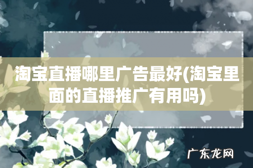 淘宝里面的直播推广有用吗 淘宝直播哪里广告最好