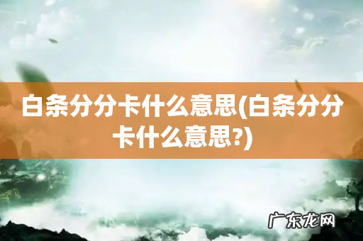 白条分分卡什么意思? 白条分分卡什么意思