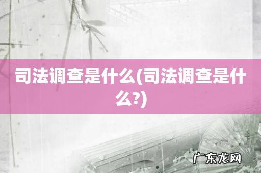 司法调查是什么? 司法调查是什么