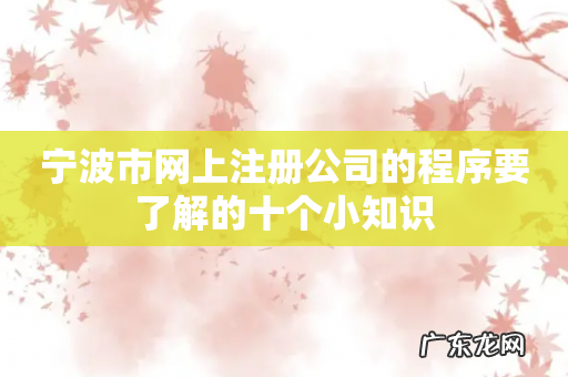 宁波市网上注册公司的程序要了解的十个小知识