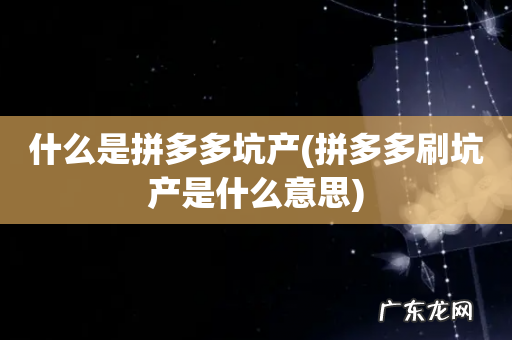 拼多多刷坑产是什么意思 什么是拼多多坑产