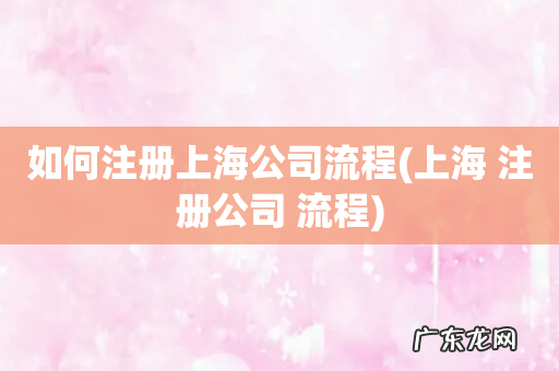 上海 注册公司 流程 如何注册上海公司流程