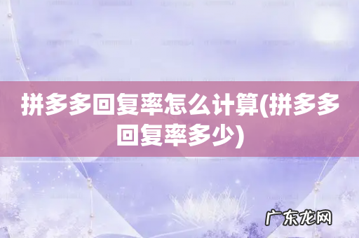 拼多多回复率多少 拼多多回复率怎么计算