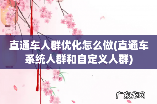 直通车系统人群和自定义人群 直通车人群优化怎么做