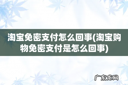 淘宝购物免密支付是怎么回事 淘宝免密支付怎么回事