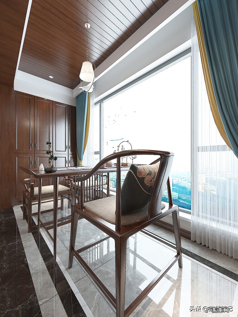 一进门入户花园风水 中式入户玄关效果图