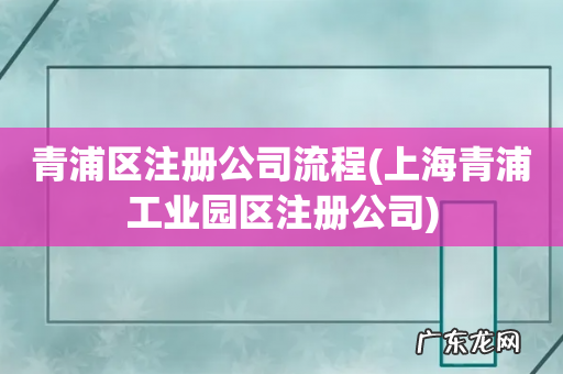 上海青浦工业园区注册公司 青浦区注册公司流程