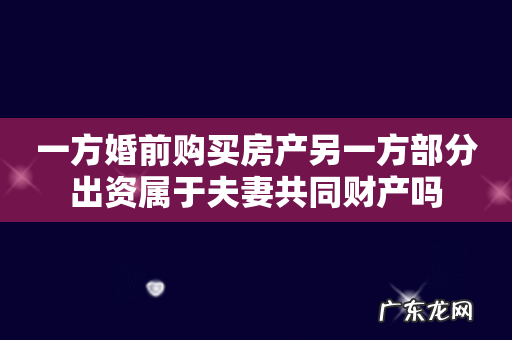 一方婚前购买房产另一方部分出资属于夫妻共同财产吗