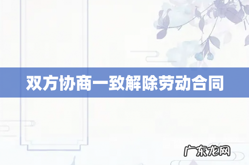 双方协商一致解除劳动合同