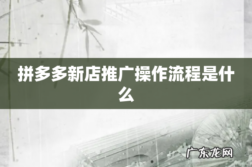 拼多多新店推广操作流程是什么
