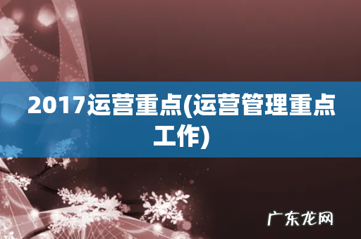 运营管理重点工作 2017运营重点
