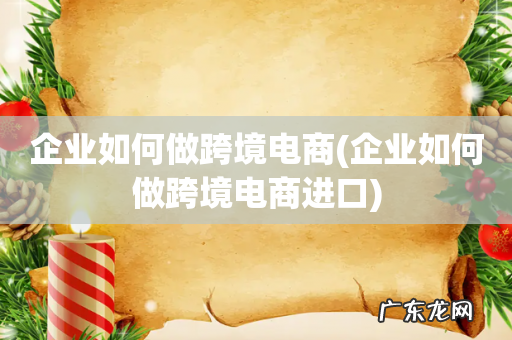 企业如何做跨境电商进口 企业如何做跨境电商