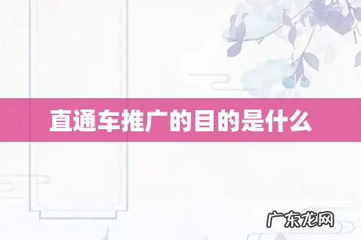 直通车推广的目的是什么