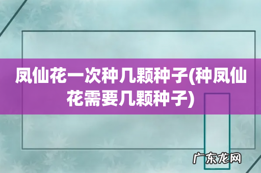 种凤仙花需要几颗种子 凤仙花一次种几颗种子
