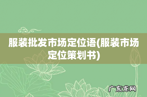 服装市场定位策划书 服装批发市场定位语
