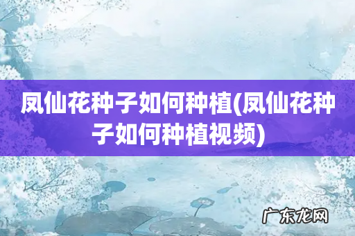 凤仙花种子如何种植视频 凤仙花种子如何种植