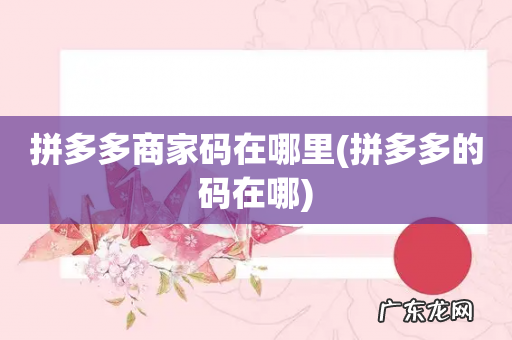 拼多多的码在哪 拼多多商家码在哪里