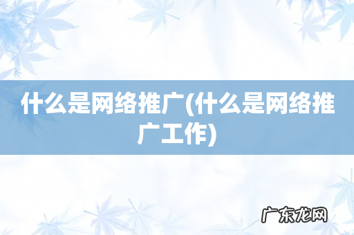 什么是网络推广工作 什么是网络推广