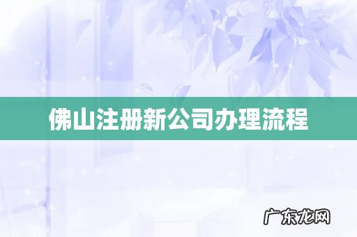 佛山注册新公司办理流程
