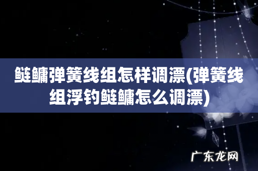弹簧线组浮钓鲢鳙怎么调漂 鲢鳙弹簧线组怎样调漂