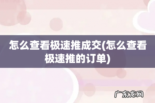 怎么查看极速推的订单 怎么查看极速推成交