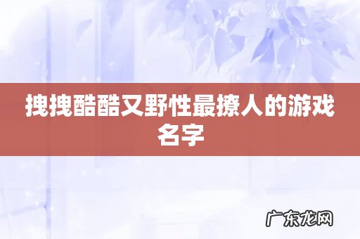 拽拽酷酷又野性最撩人的游戏名字