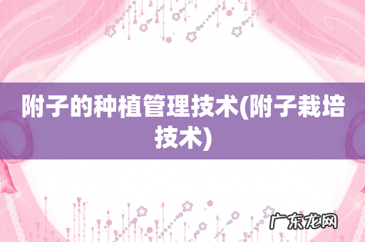 附子栽培技术 附子的种植管理技术