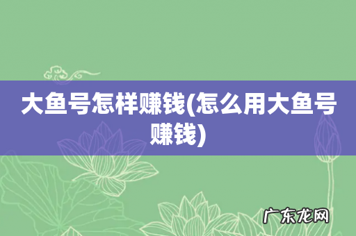 怎么用大鱼号赚钱 大鱼号怎样赚钱