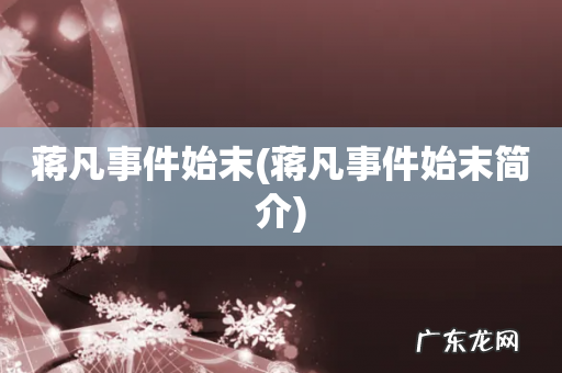 蒋凡事件始末简介 蒋凡事件始末