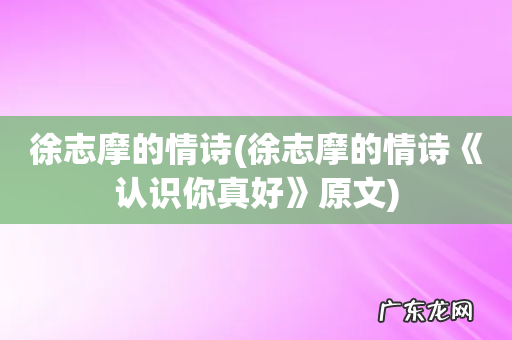 徐志摩的情诗《认识你真好》原文 徐志摩的情诗