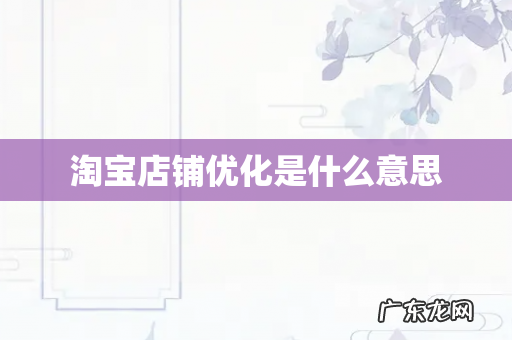 淘宝店铺优化是什么意思