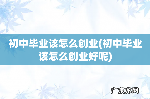 初中毕业该怎么创业好呢 初中毕业该怎么创业