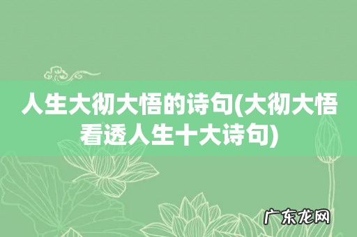 大彻大悟看透人生十大诗句 人生大彻大悟的诗句