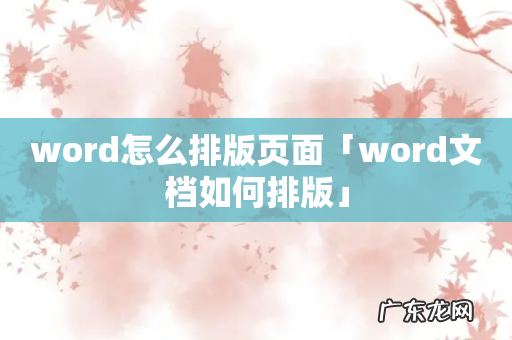 word怎么排版页面「word文档如何排版」