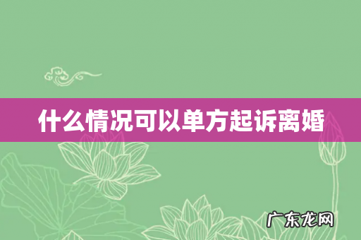 什么情况可以单方起诉离婚