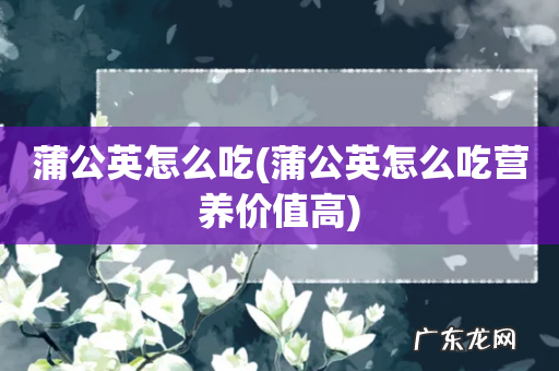 蒲公英怎么吃营养价值高 蒲公英怎么吃