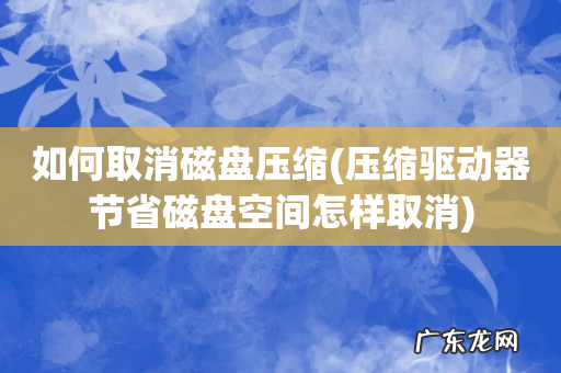 压缩驱动器节省磁盘空间怎样取消 如何取消磁盘压缩