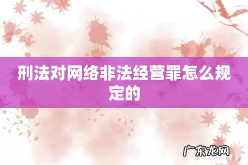 刑法对网络非法经营罪怎么规定的