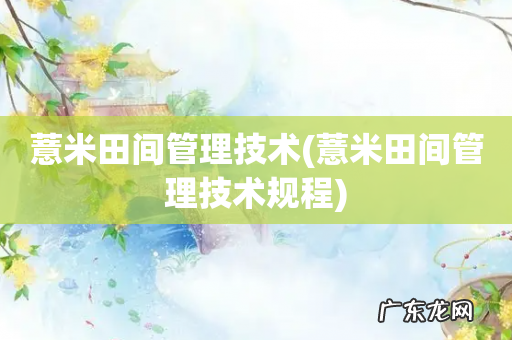薏米田间管理技术规程 薏米田间管理技术