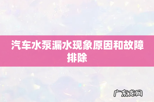 汽车水泵漏水现象原因和故障排除