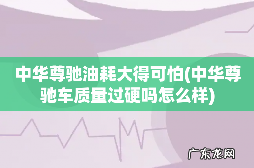 中华尊驰车质量过硬吗怎么样 中华尊驰油耗大得可怕