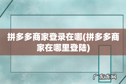 拼多多商家在哪里登陆 拼多多商家登录在哪
