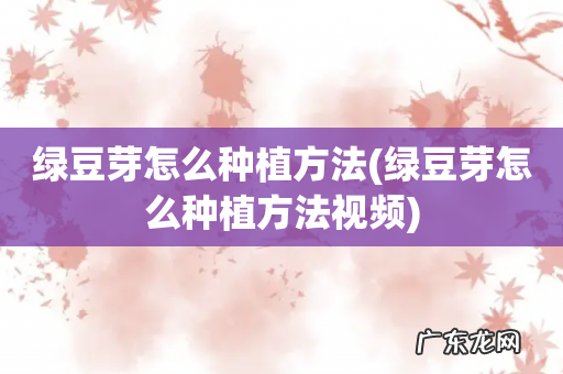 绿豆芽怎么种植方法视频 绿豆芽怎么种植方法