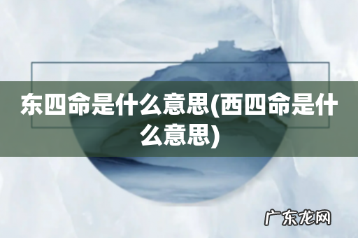 西四命是什么意思 东四命是什么意思