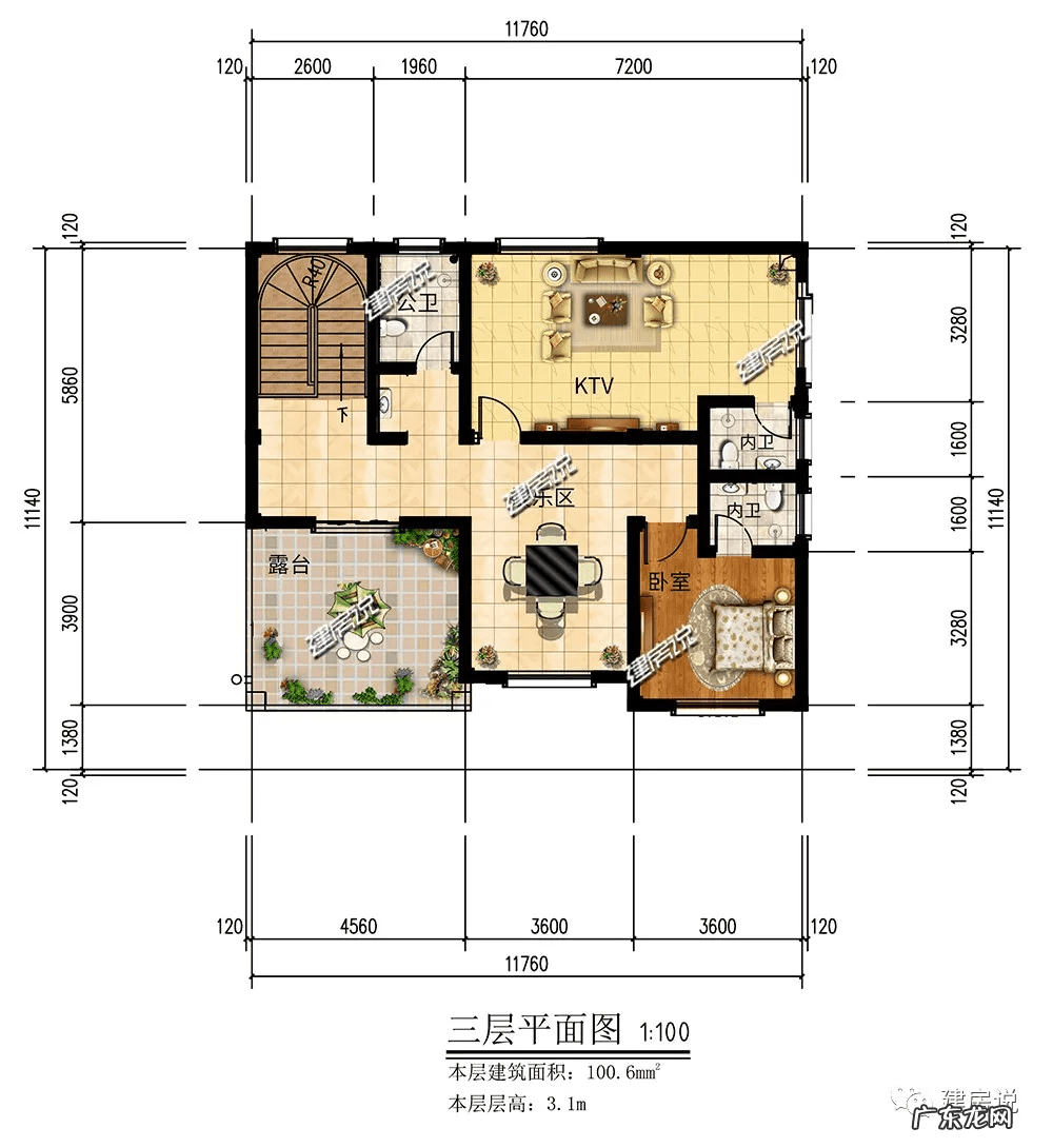 两室一厅100平方户型图 西户120平方房子设计图