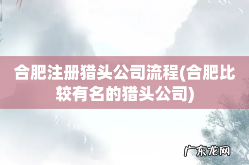 合肥比较有名的猎头公司 合肥注册猎头公司流程