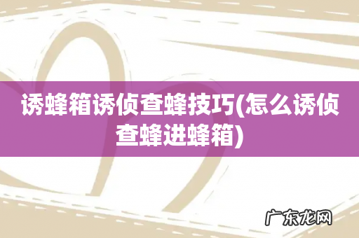 怎么诱侦查蜂进蜂箱 诱蜂箱诱侦查蜂技巧